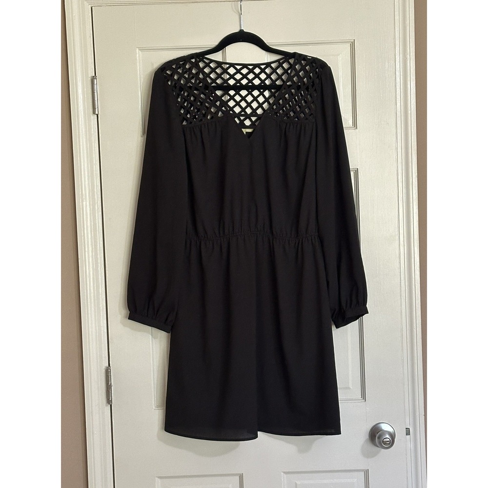 Gianni Bini Women's Long Sleeve Lattice Dress Black Size Large Dry Clean Only